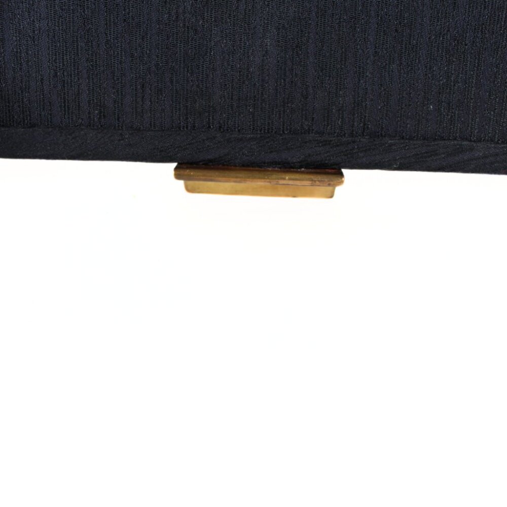 Vintage 1960s Navy Slubbed Linen Clutch Gold Lever Closure Textured Fabric - Picture 6 of 11